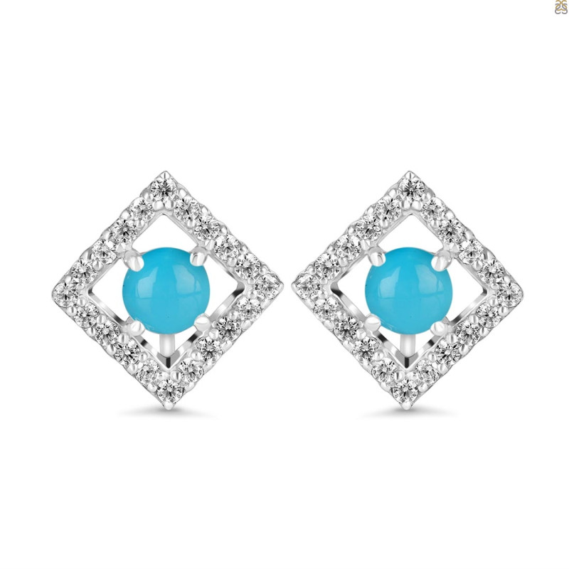 Turquoise & White Topaz Stud Earring TRQ-RDE-847.