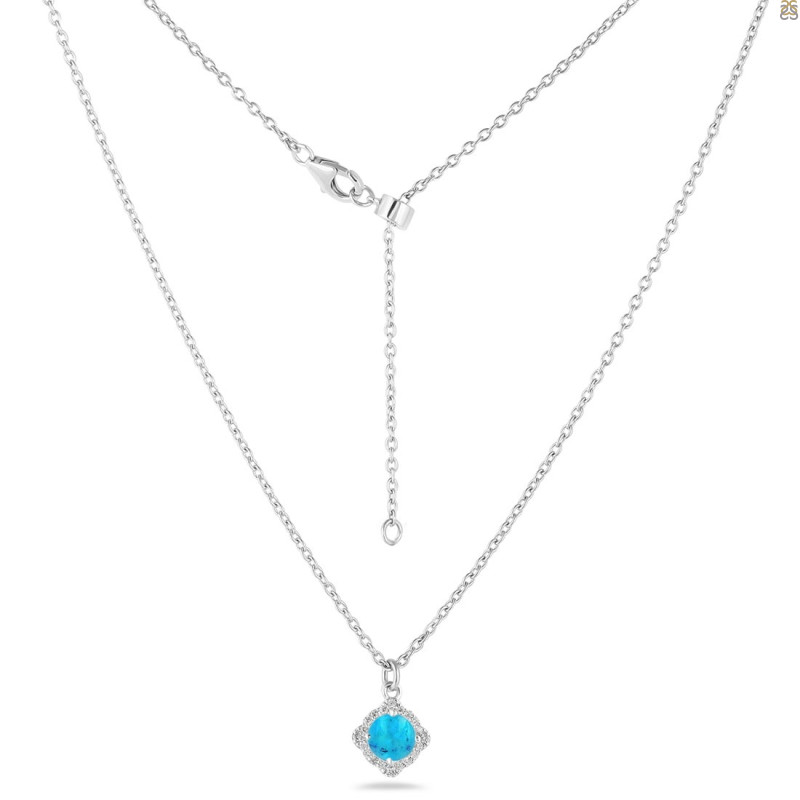 Turquoise & White Topaz Necklace With Slider Lock