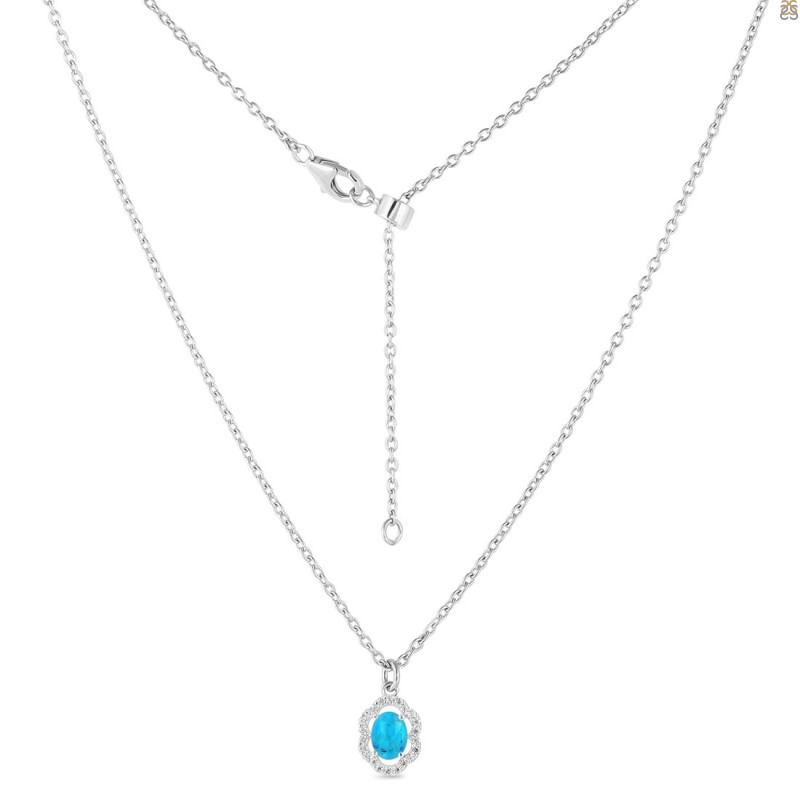 Turquoise & White Topaz Necklace With Slider Lock