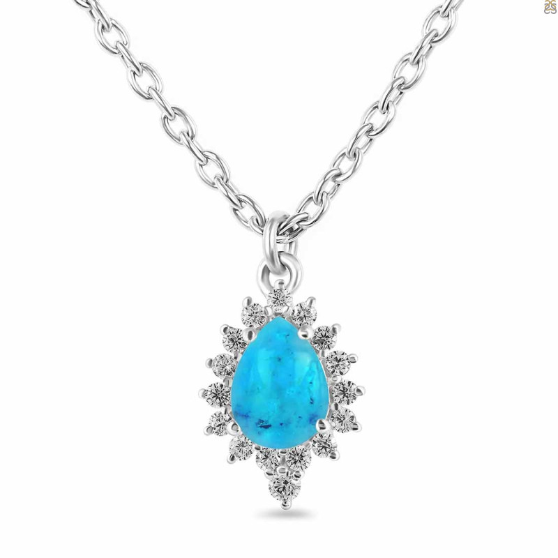 Turquoise & White Topaz Necklace With Slider Lock TRQ-RDN-79.