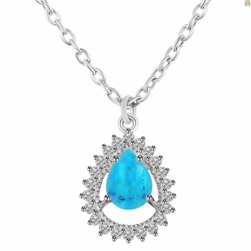 Turquoise & White Topaz Necklace With Slider Lock TRQ-RDN-80.