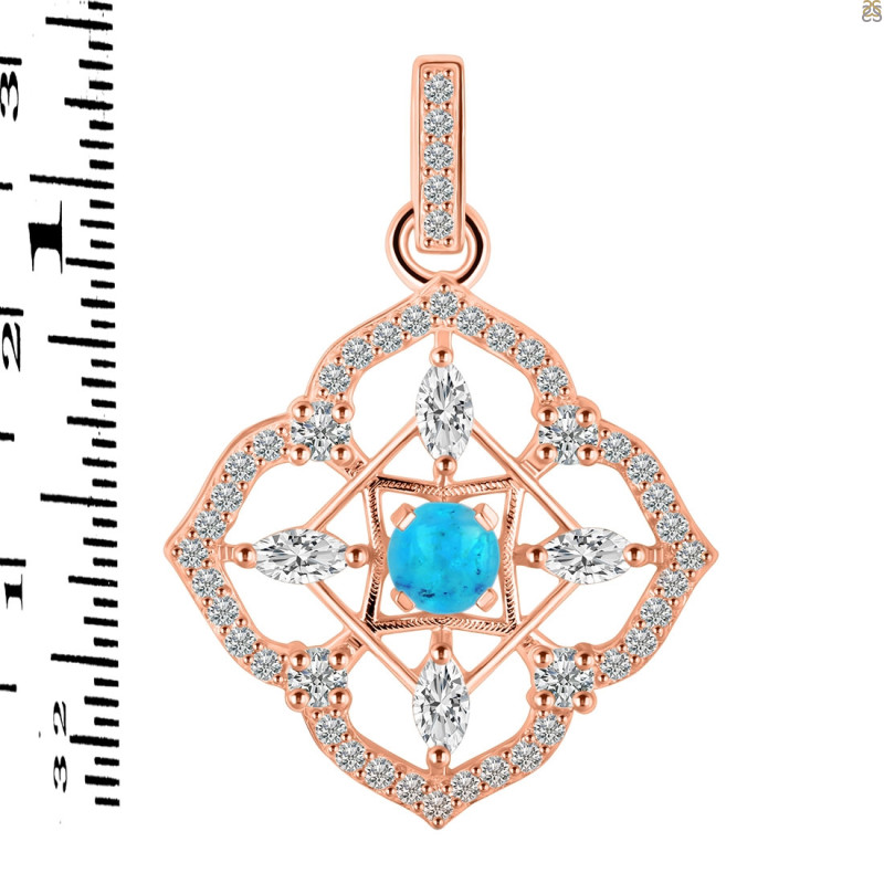 Turquoise & White Topaz Pendant TRQ-RDP-797-CZ-LOOP.