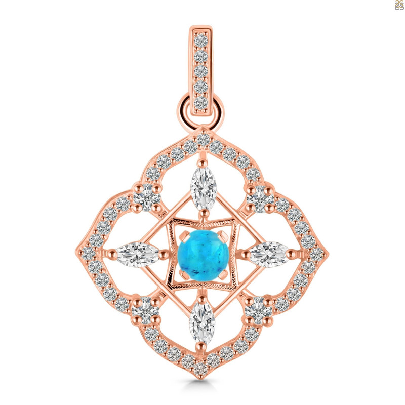 Turquoise & White Topaz Pendant TRQ-RDP-797-CZ-LOOP.