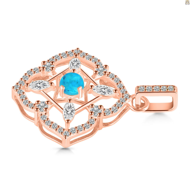 Turquoise & White Topaz Pendant TRQ-RDP-797-CZ-LOOP.