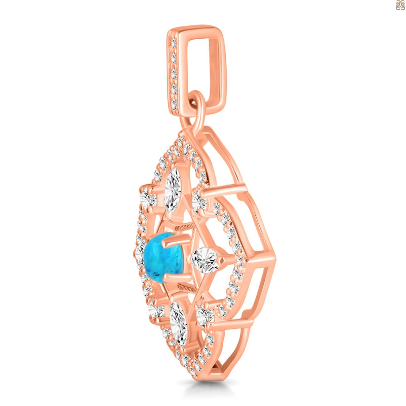 Turquoise & White Topaz Pendant TRQ-RDP-797-CZ-LOOP.
