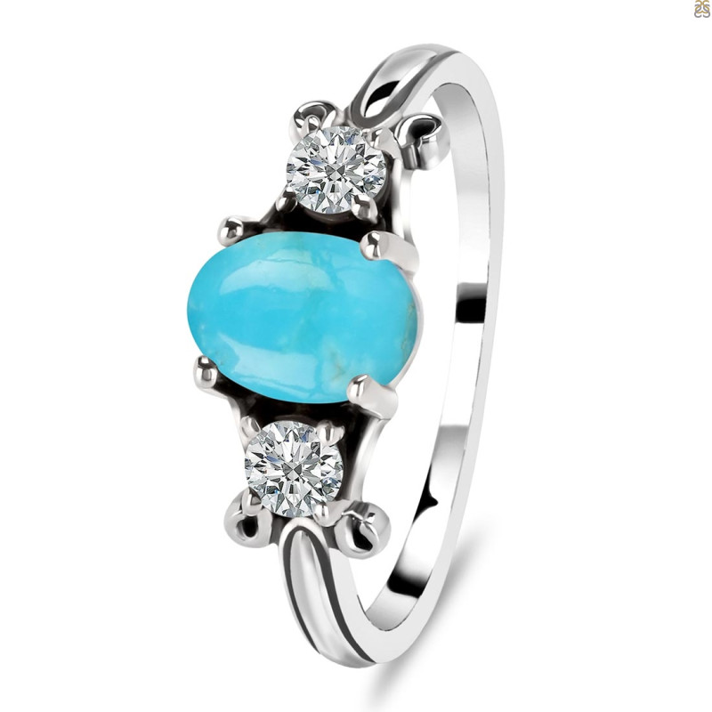 Turquoise & White Topaz Ring TRQ-RDR-1442.
