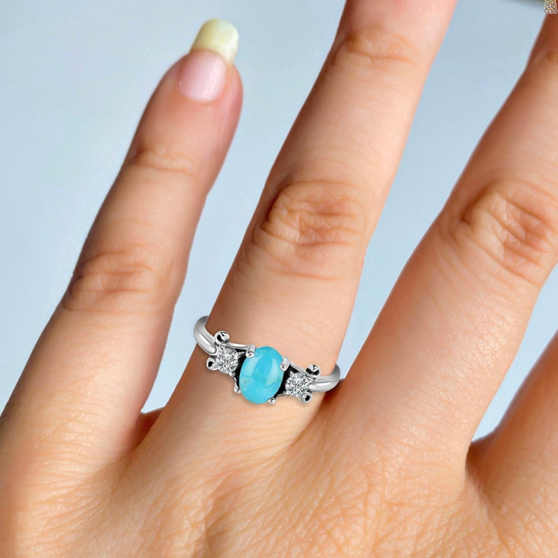 Turquoise & White Topaz Ring TRQ-RDR-1442.