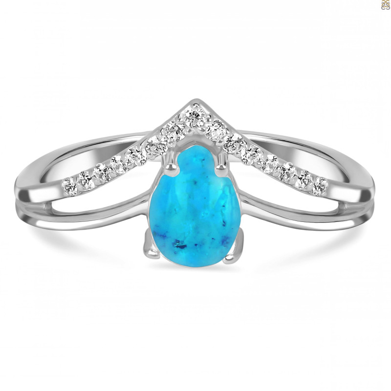 Turquoise & White Topaz Ring TRQ-RDR-1716.