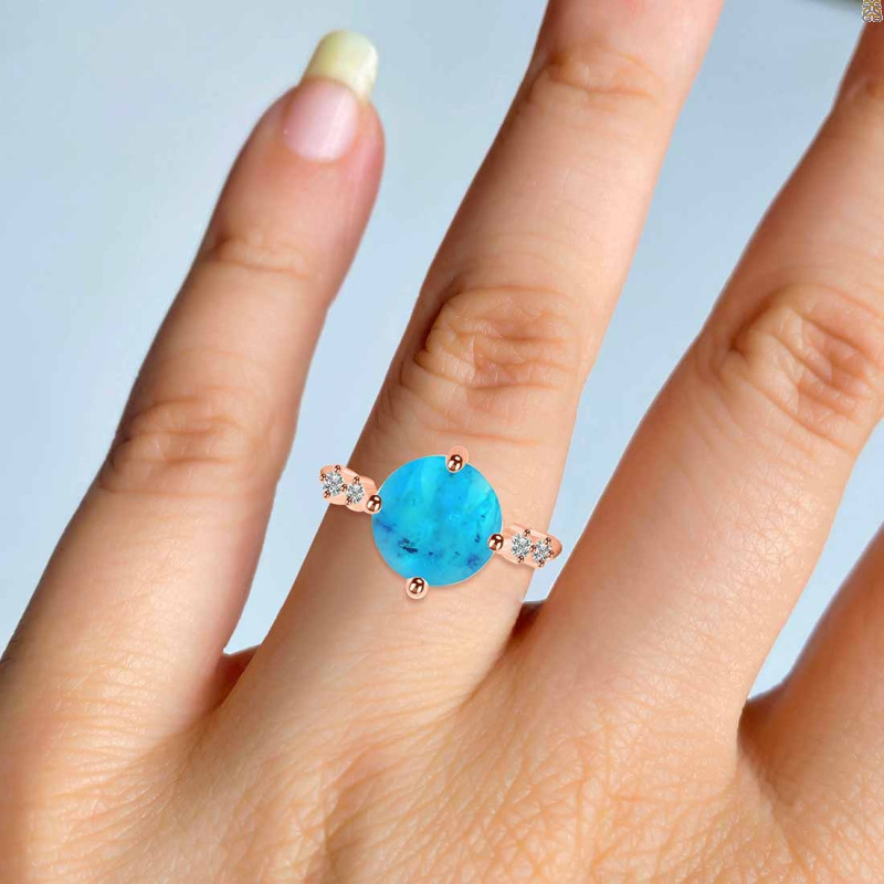 Turquoise & White Topaz Ring TRQ-RDR-3194.
