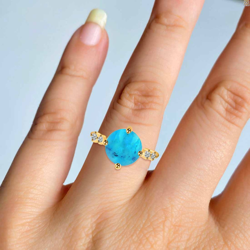 Turquoise & White Topaz Ring TRQ-RDR-3194.