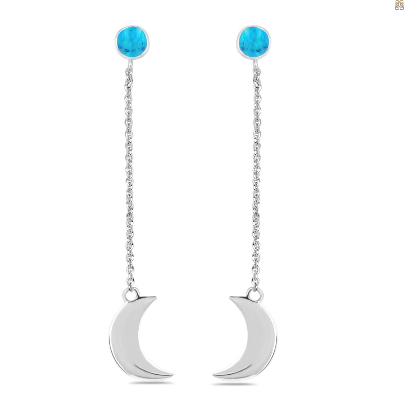 Turquoise Chain & Crescent Moon Earring TRQ-RE-1.