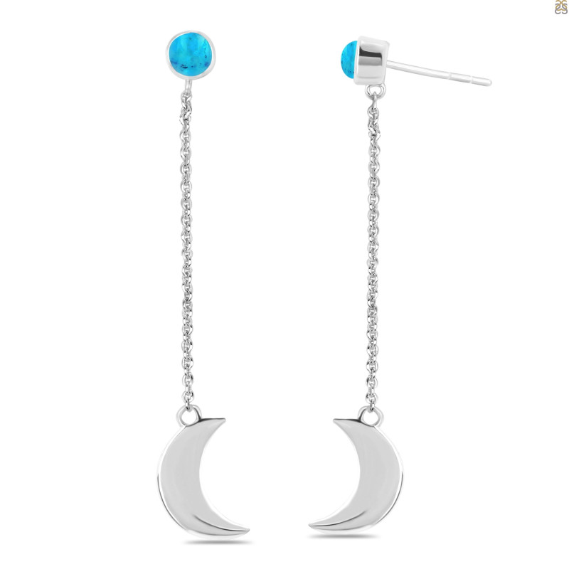 Turquoise Chain & Crescent Moon Earring