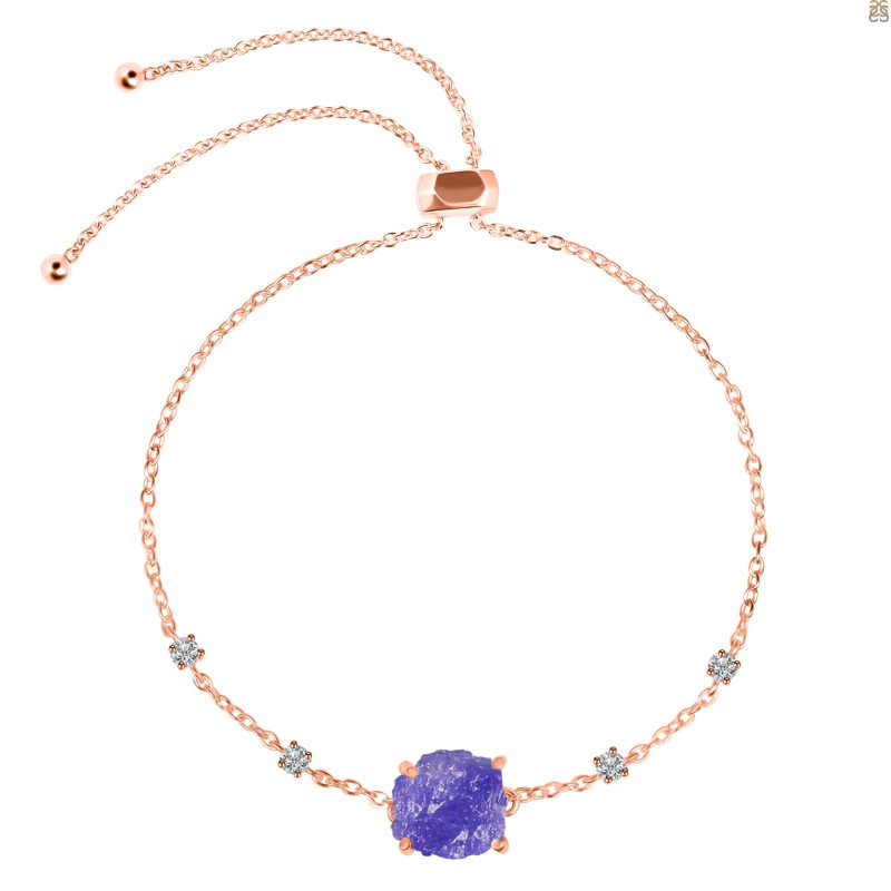 Tanzanite Raw Crystal & White Topaz Bracelet With Adjustable Camera Lock TZN-RCYB-2-CAMERA-LOCK