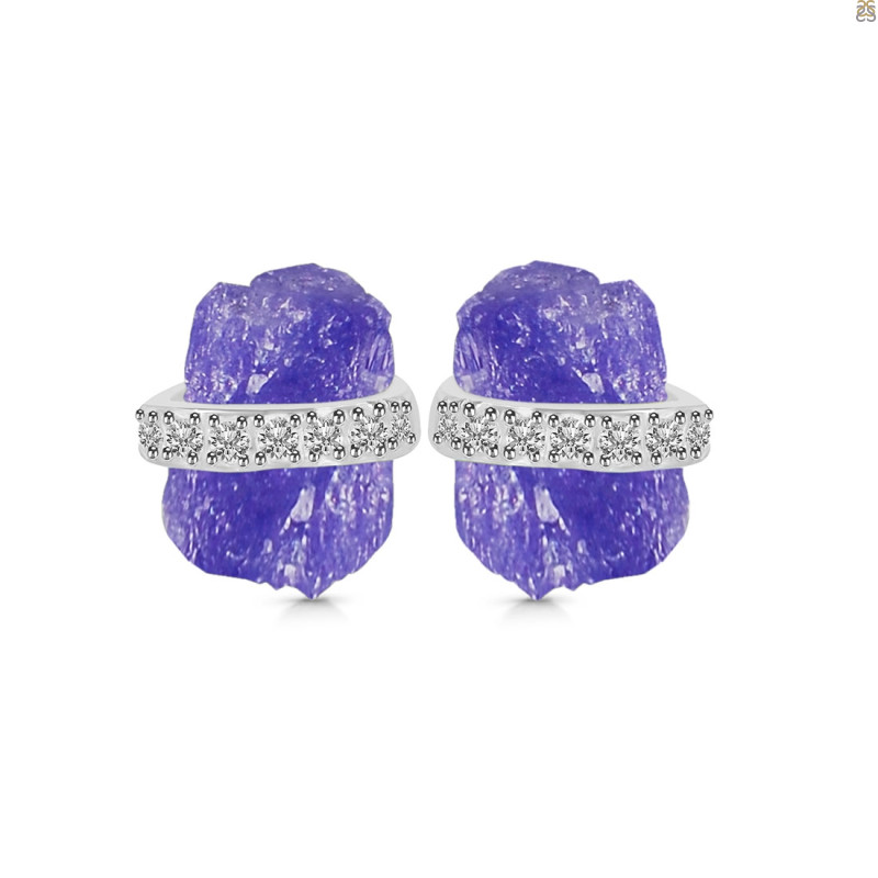 Tanzanite Raw Crystal & White Topaz Stud Earring TZN-RE-381.