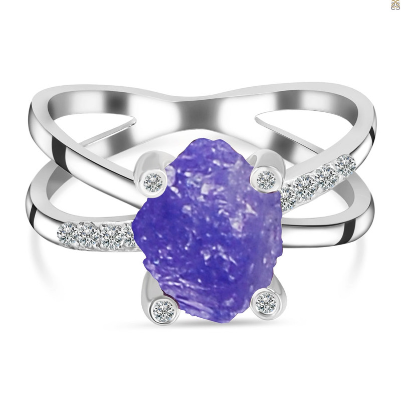 Tanzanite Raw Crystal & White Topaz Ring TZN-RR-382.