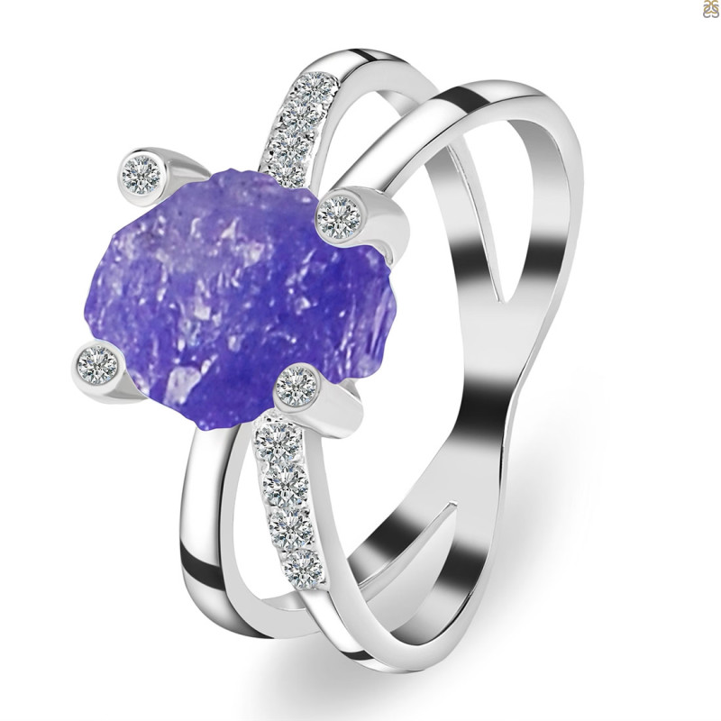 Tanzanite Raw Crystal & White Topaz Ring