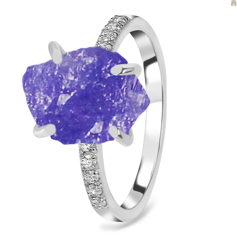 Tanzanite Raw Crystal & White Topaz Ring
