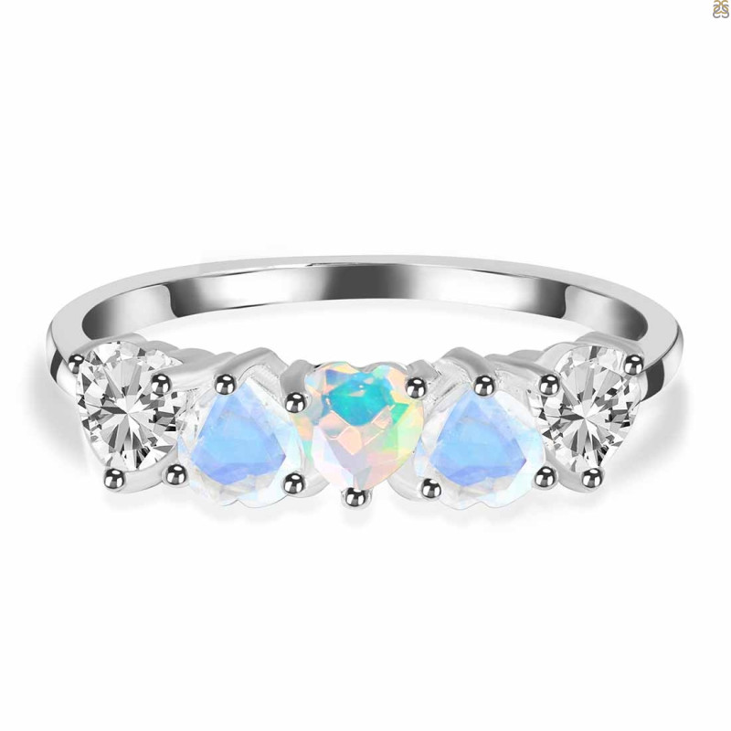 Opal & Moonstone & White Topaz Ring OPL / RBM / WTZ-RDR-2748.