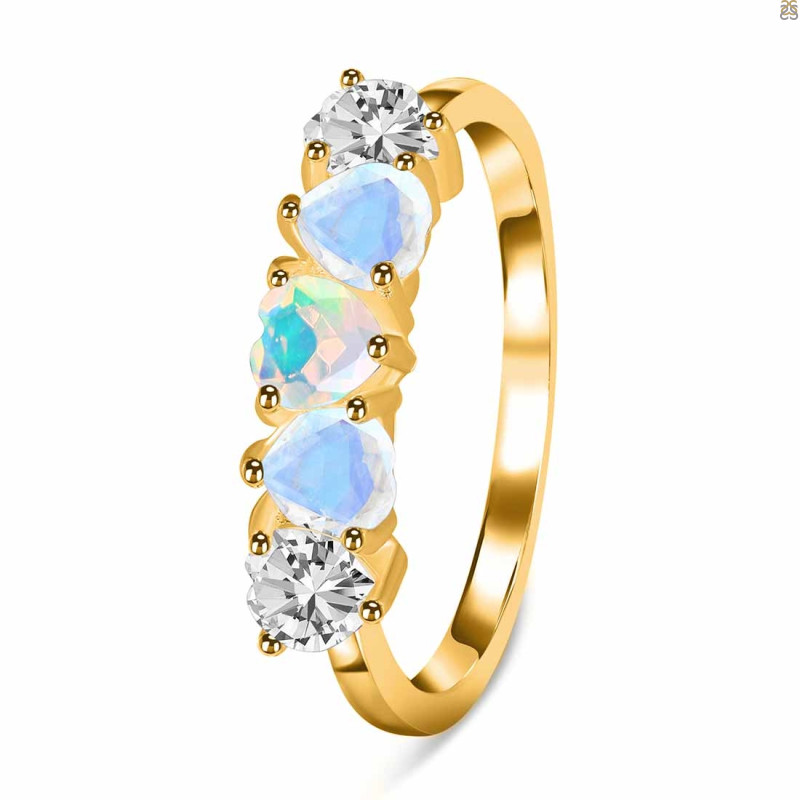 Opal & Moonstone & White Topaz Ring OPL / RBM / WTZ-RDR-2748.