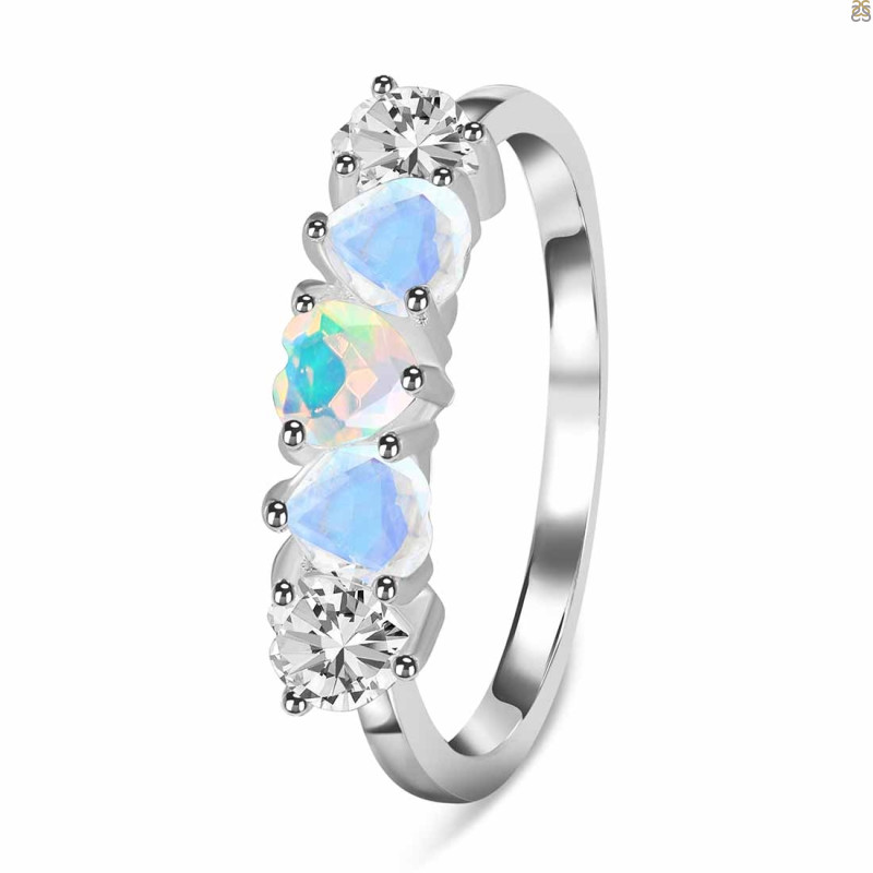 Opal & Moonstone & White Topaz Ring