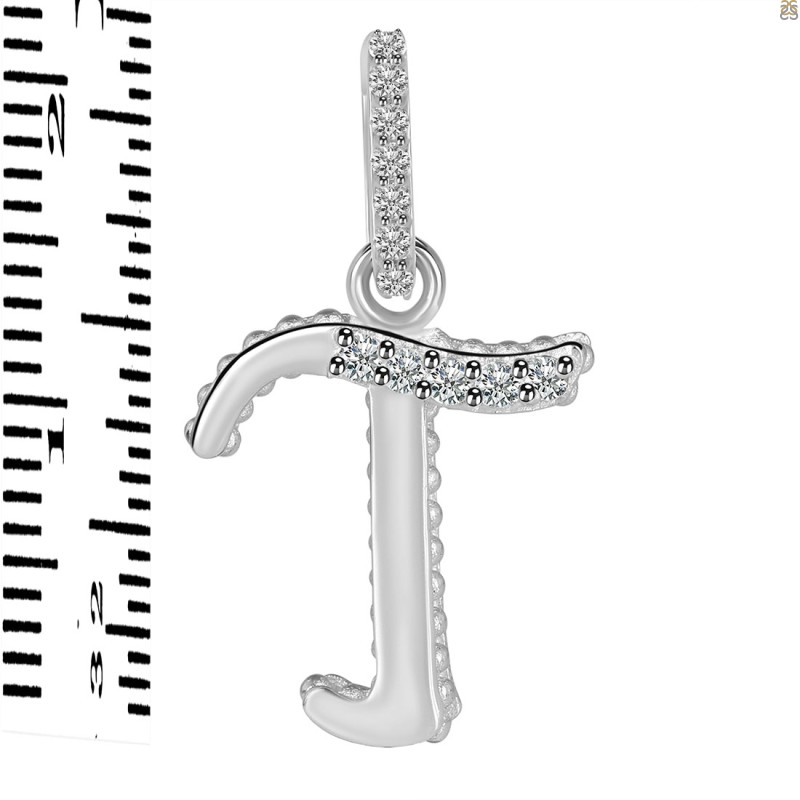 Cubic Zirconia Alphabet T Pendant CUZ-RDA-202.