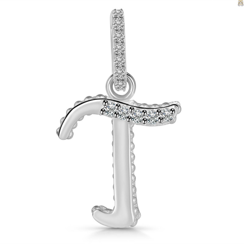 Cubic Zirconia Alphabet T Pendant CUZ-RDA-202.