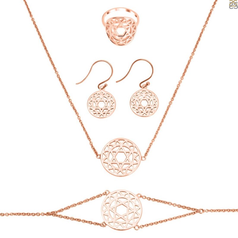 Heart Chakra Plain Silver Jewelry Set