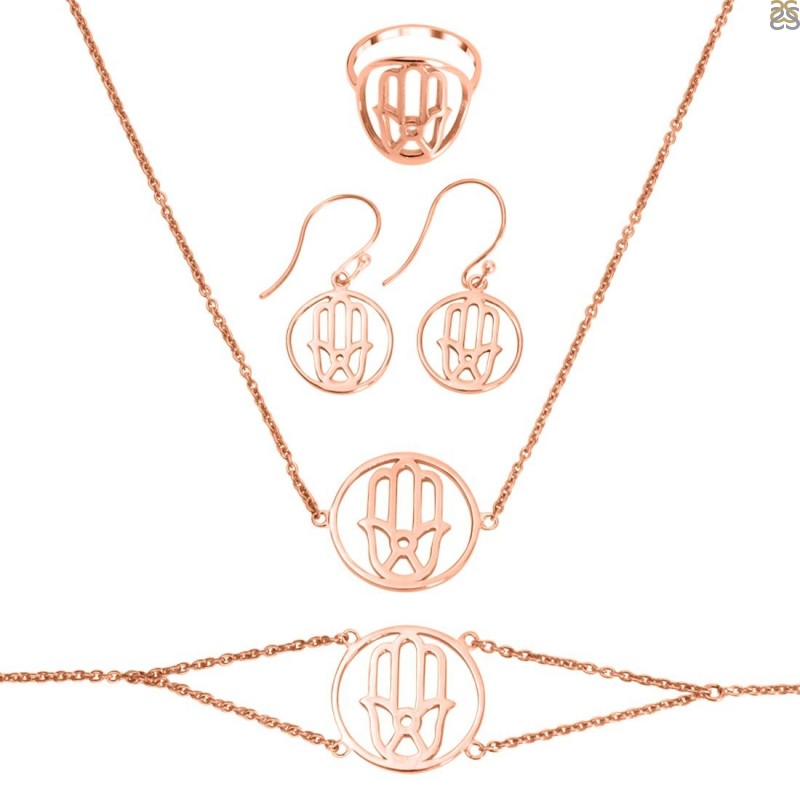 Hamsa Hand Plain Silver Jewelry Set