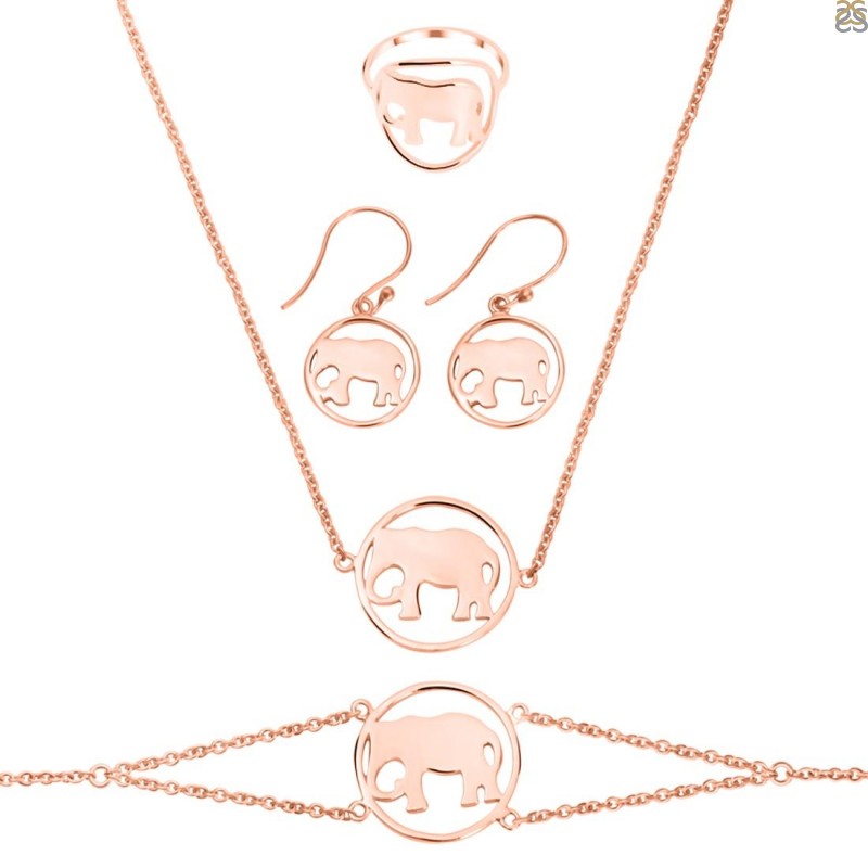 Elephant Plain Silver Jewelry Set