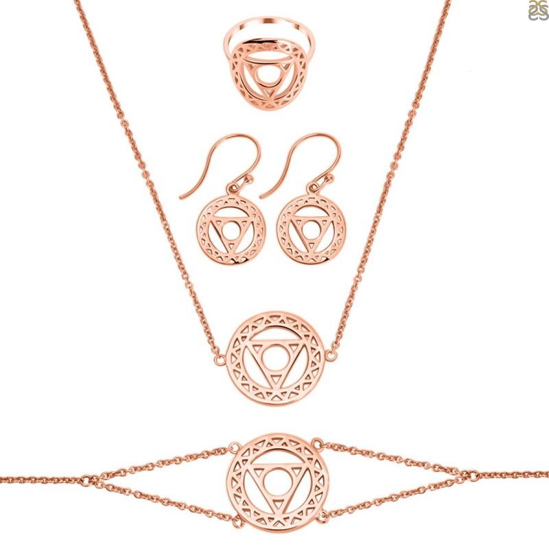Throat Chakra Plain Silver Jewelry Set