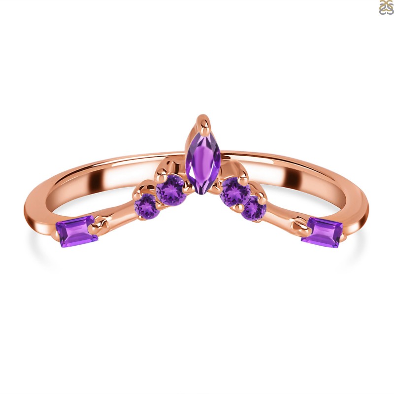 READY TO SHIP: Lida ring set in 14K rose gold, amethyst 8x6 mm,  moissanites, RING SIZE 6 US | Eden Garden Jewelry™