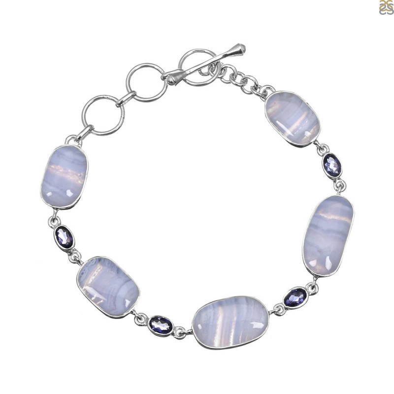 Blue Lace Agate Bracelet with Sterling Silver Trigger Clasp – Beads of  Paradise