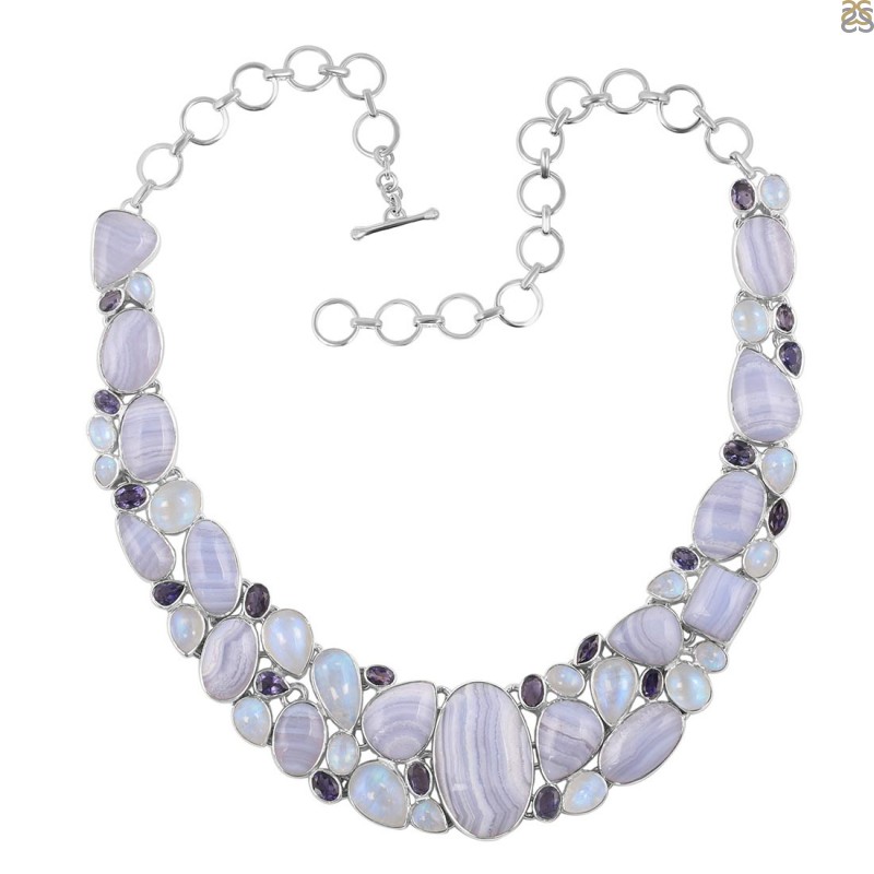 Amazonite Chalcedony Blue Lace Agate Beaded Necklace