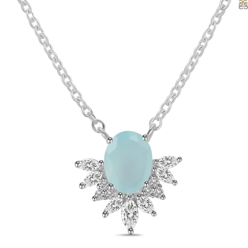 High Polished Blue Chalcedony Sterling Silver Necklace | Shop In Ireland