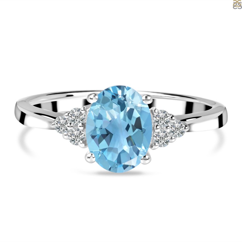 Antique Diamond & Blue Topaz Bridal Wedding Ring Set 14k White Gold 2.75ct  - U6727