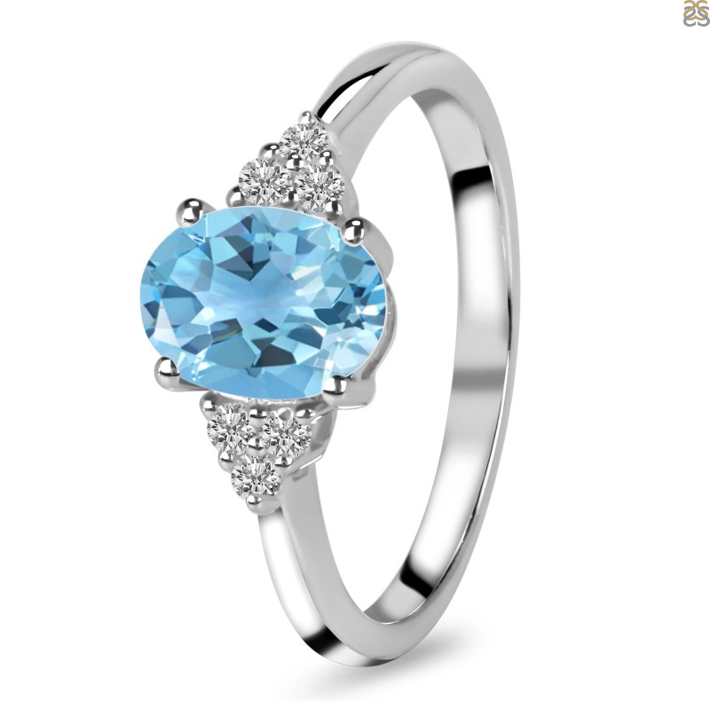 Blue Topaz Celtic Engagement Ring in 14k White Gold — Metamorphosis Jewelry