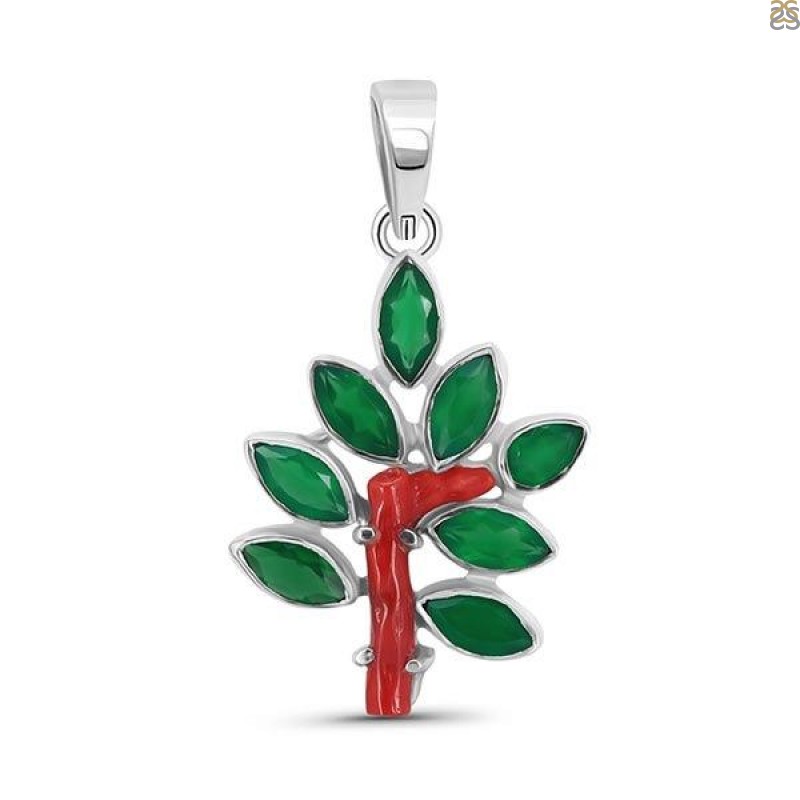 Red Coral/Green Onyx Pendant-2SP COR-1-164