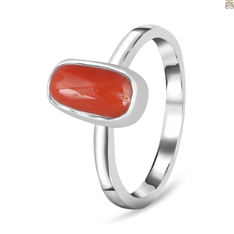18K Solid Gold Red Coral Cabochon & Diamonds Stylized Halo Designer Ring  Band | Native American Jewelry