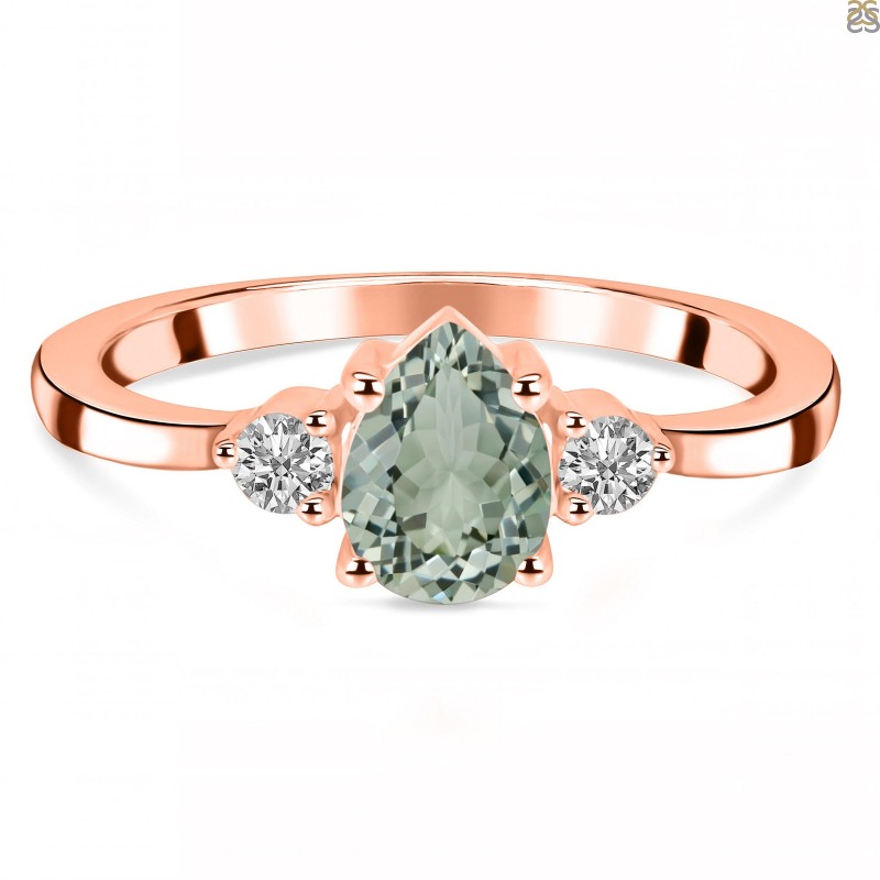 1.58ct Diamond, White Topaz and Green Agate 18k White Gold Ring