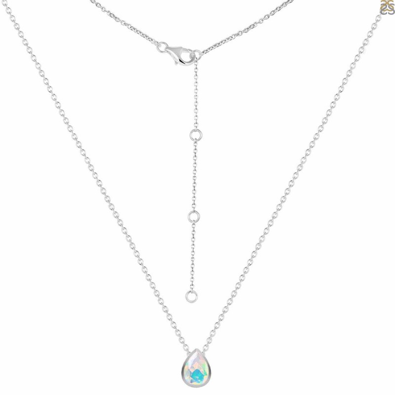 Women Link Chain Necklace Opal Stone Moon Pendant Lady Crystal Fashion  Necklaces | eBay
