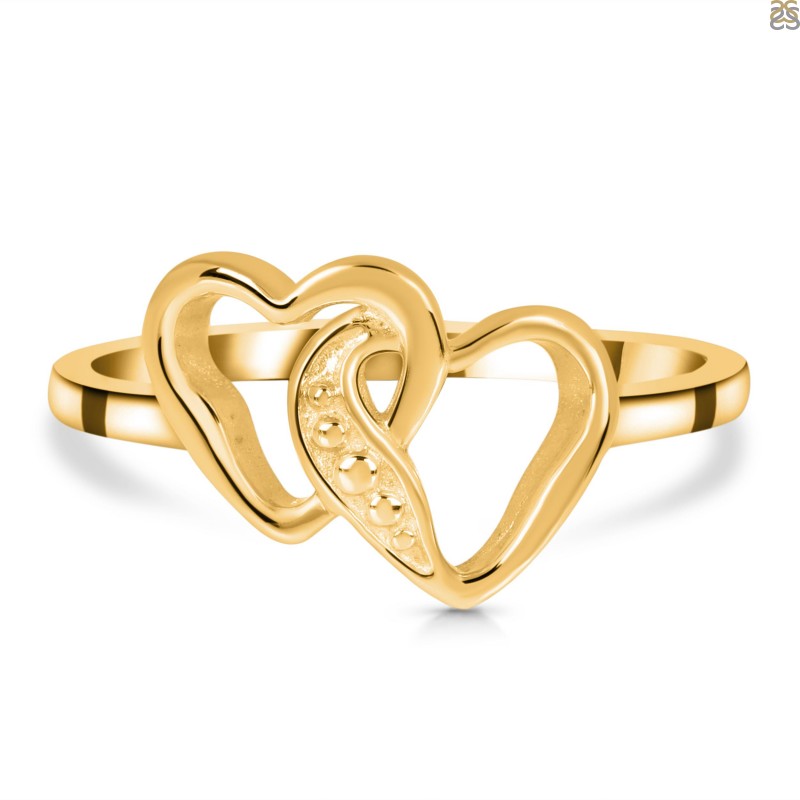 Double Heart Initial Ring In 14K Yellow Gold | Fascinating Diamonds