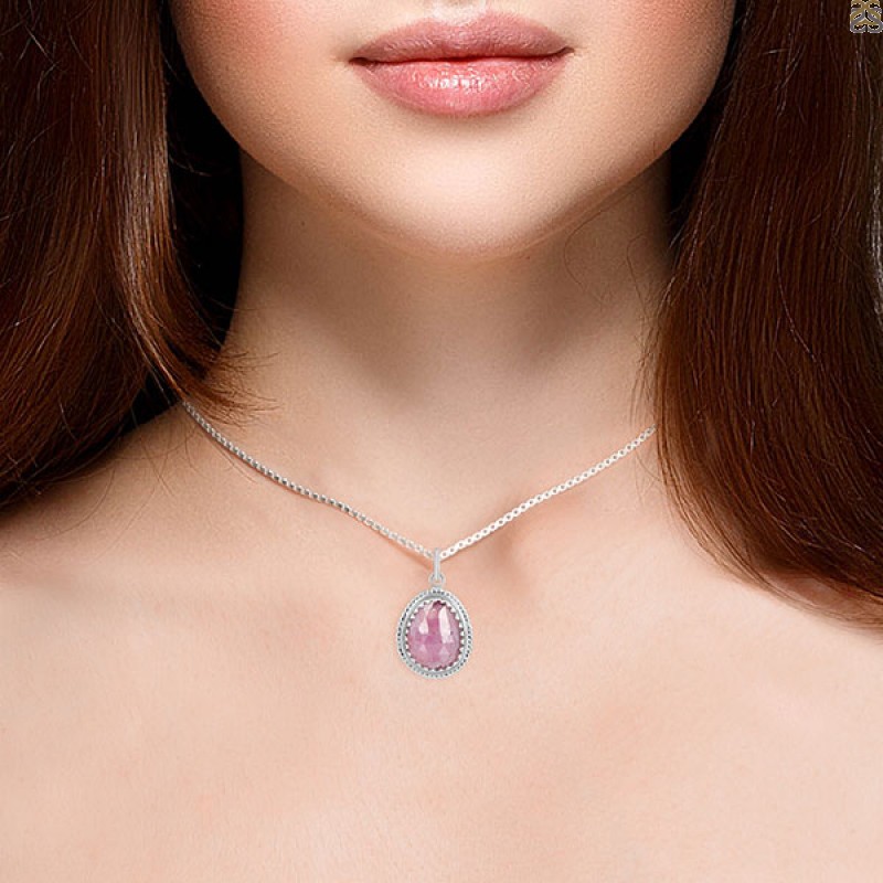 Brilliance Fine Jewelry 925 Sterling Silver Created Pink Sapphire and White  Cubic Zirconia CZ Double Heart Pendant, 18