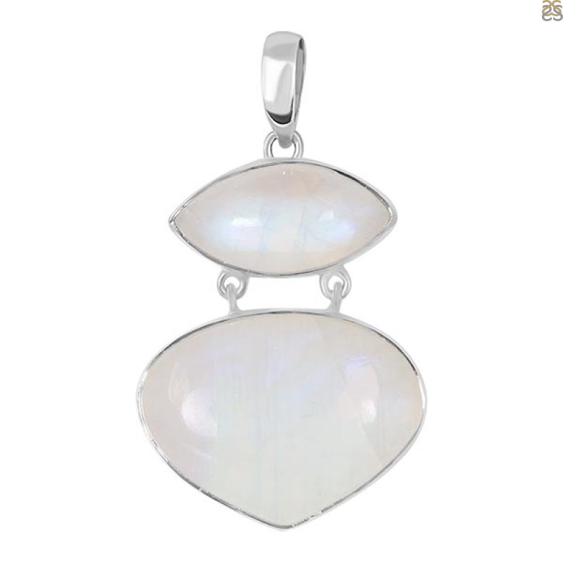 Round Moonstone pendant necklace sterling silver extra large - Super Full  moon 60