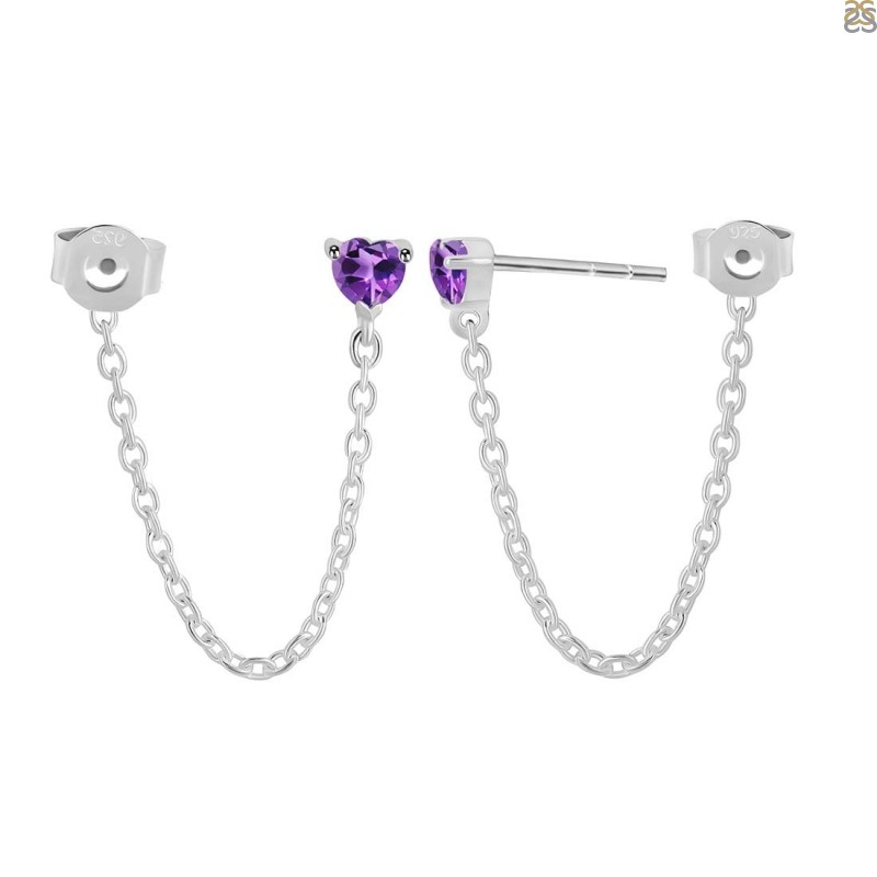 Amethyst Chain Stud Earring