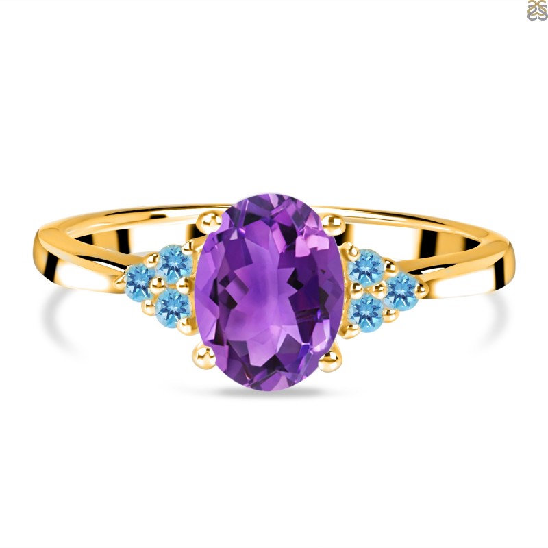 Vintage 5ct amethyst and topaz round-cut statement ring, 9c yellow - Ruby  Lane