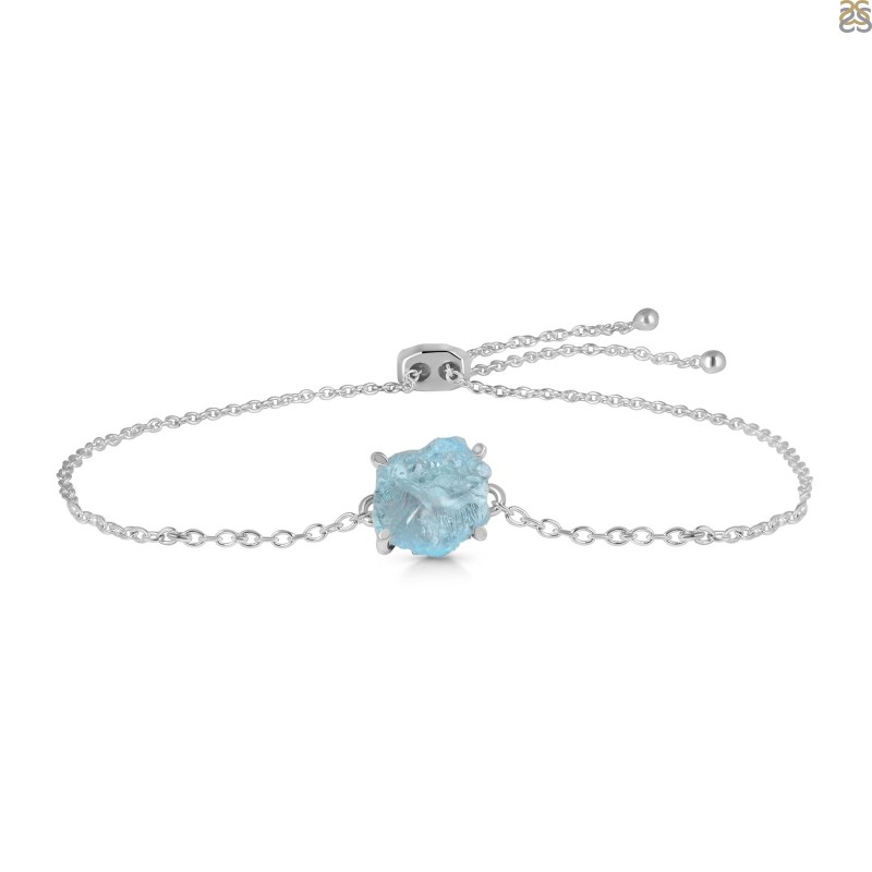 Aquamarine Raw Crystal Bracelet With Adjustable Slider Lock