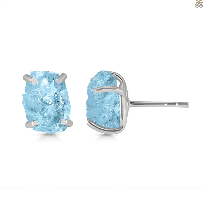Aquamarine Raw Crystal Stud Earring