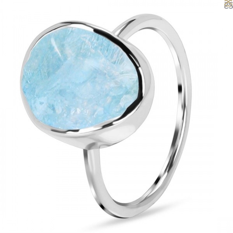 Aquamarine Raw Crystal Ring