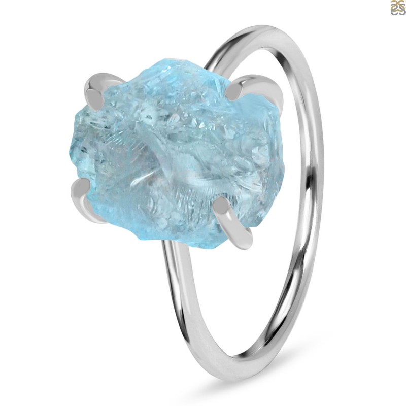 Aquamarine Raw Crystal Ring