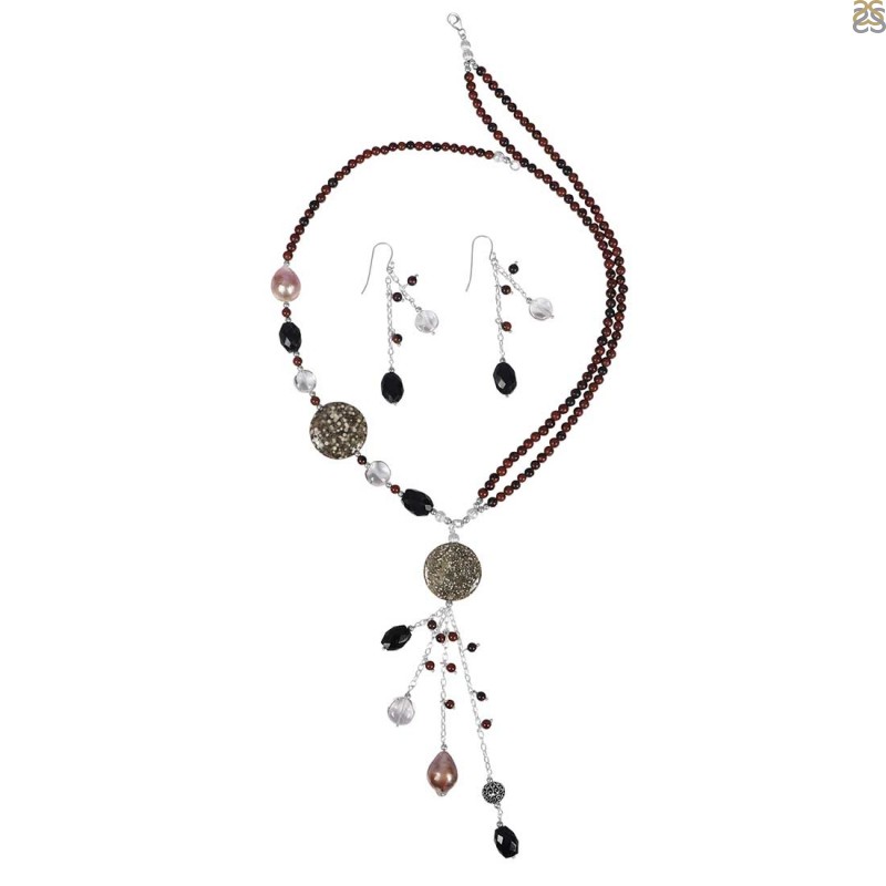Ocean Jasper/Pearl/Black Spinel/Red Jasper Beaded Jewelry Set (BDD-12-1640)  | Rananjay Exports